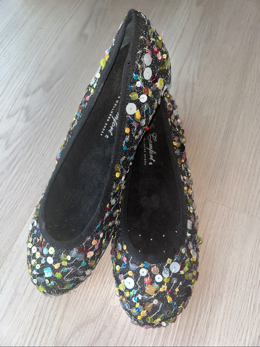Helle Comfort Sequin Ballet Flats 39/US 7.5 Glam Italy Colorful Holiday Wedding